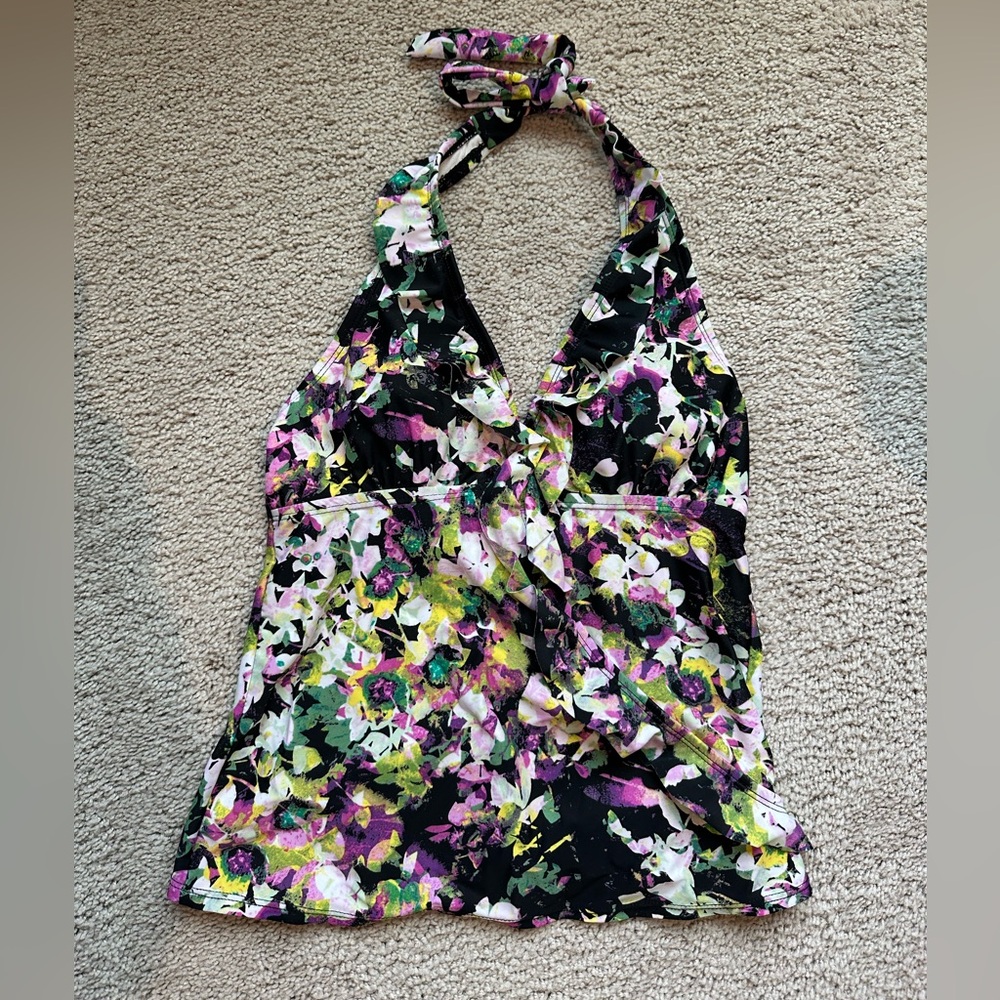 EUC Floral Halter Tankini Bathing Suit Top, size XS